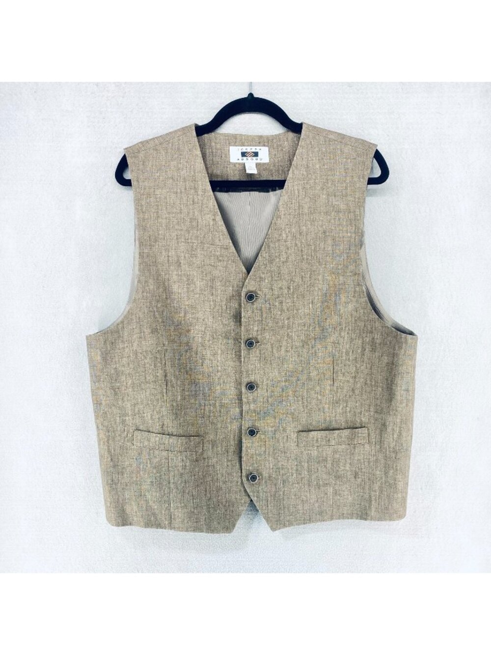 Joseph Abboud Vest Mens XL Beige Linen Button Up Waistcoat Chambray